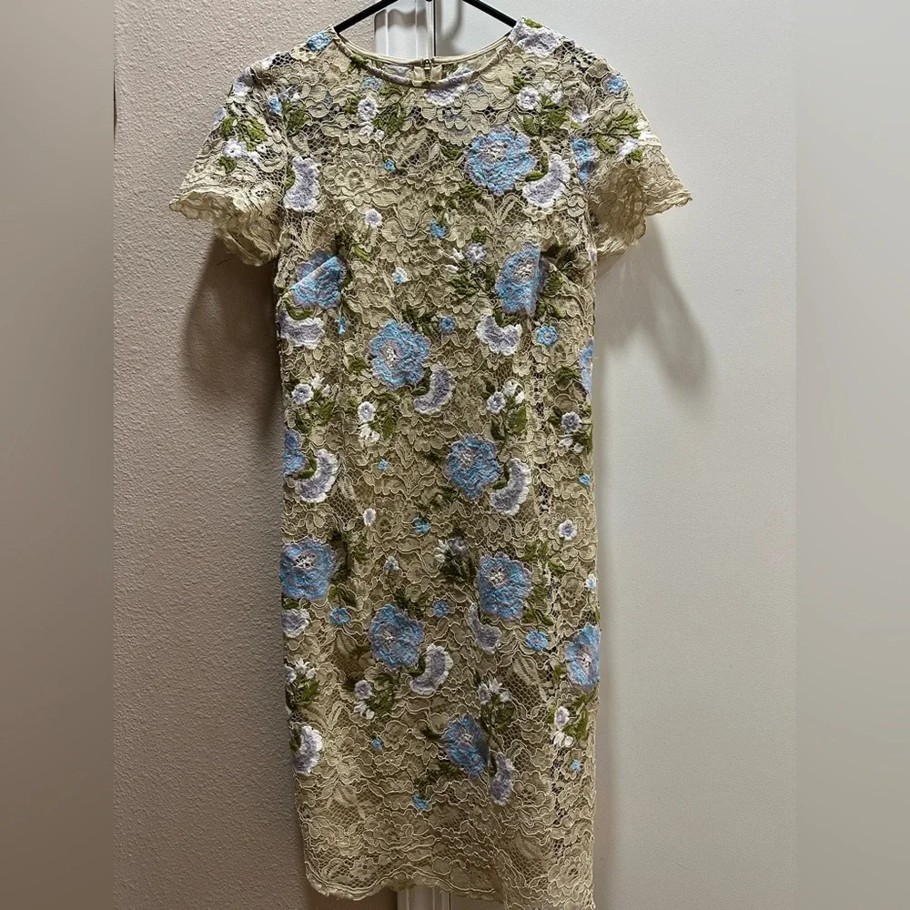 Calvin Klein Womens  Beige Floral Embroidered Lace Dress- US 6 - Picture 2 of 7